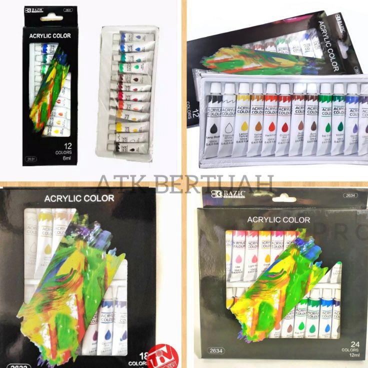 

SUPER SALE SPECTACULER SET 12 18 24 ACRYLIC PAINT BAZIC CAT AKRILIK