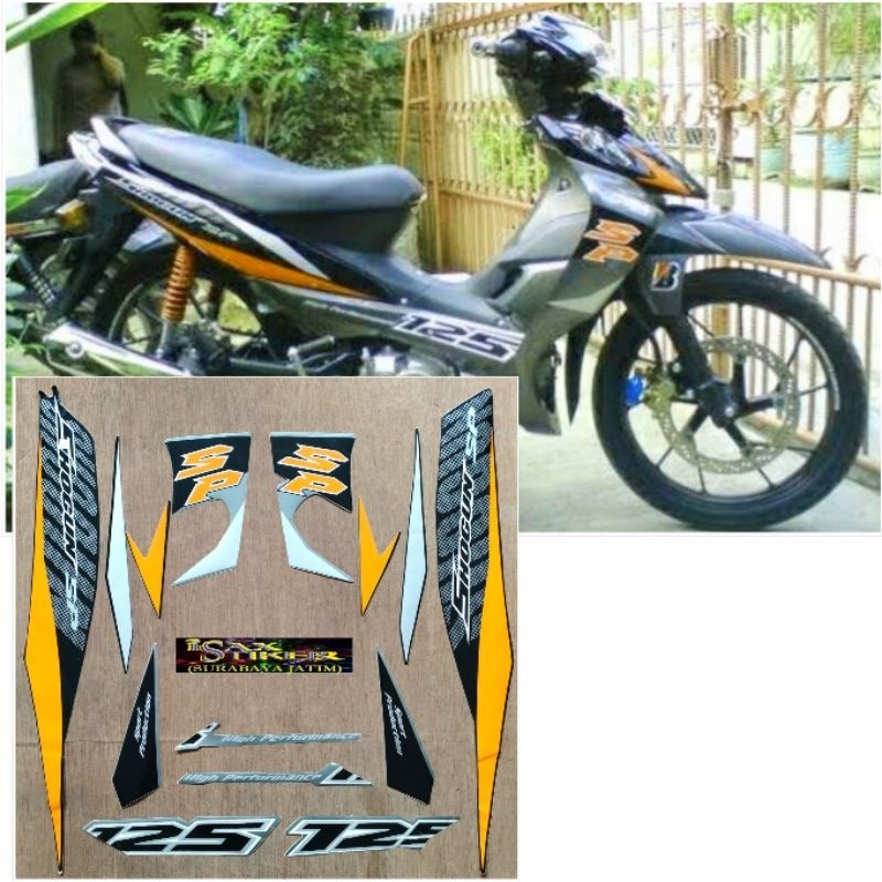 Striping Original Suzuki Shogun 125 SP Silver hitam Lis oren tahun 2009 2010