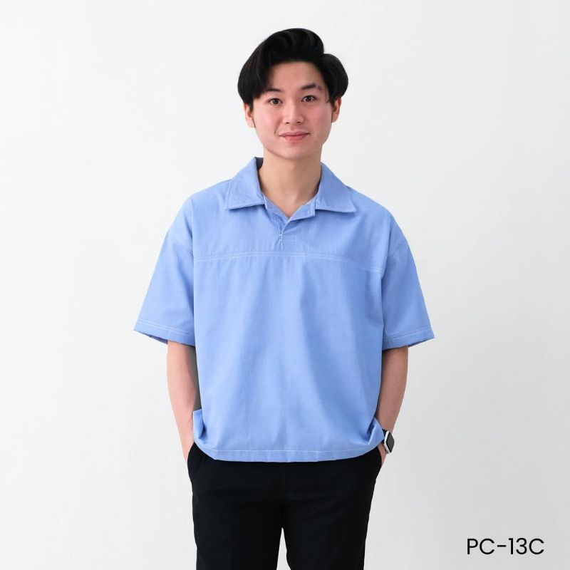 Kaos Polo Denim Korean Style | Dom Boxy Denim Polo Shirt