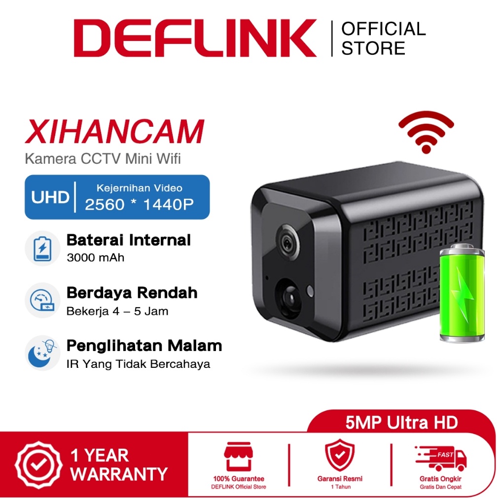 ART K7W5 DEFLINK XIHANCAM 5MP Smart Kamera CCTV Mini Tersembunyi Tanpa Kabel Konek HP Hidden Camera 