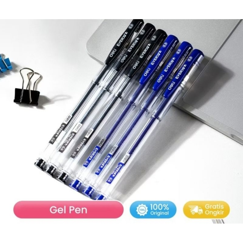 

Deli Pulpen Gel | Gel Pen 0.5 mm Isi 1 pcs Tinta Hitam/Biru Nyaman Digenggam EG65