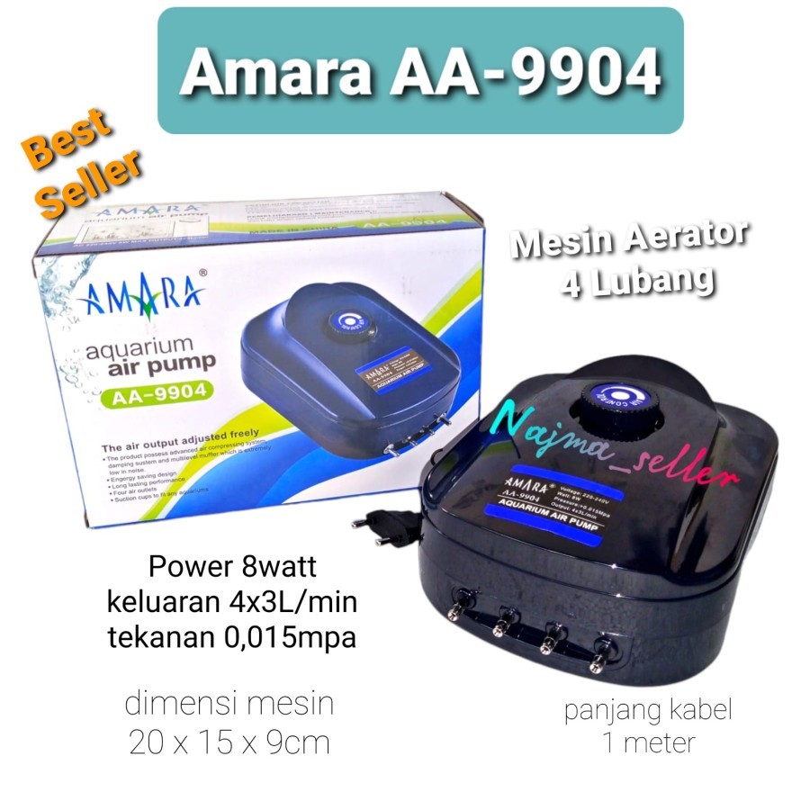 Paket Aerator 4 Lubang AMARA AA 9904. Aerator aquarium dan Kolam ikan.