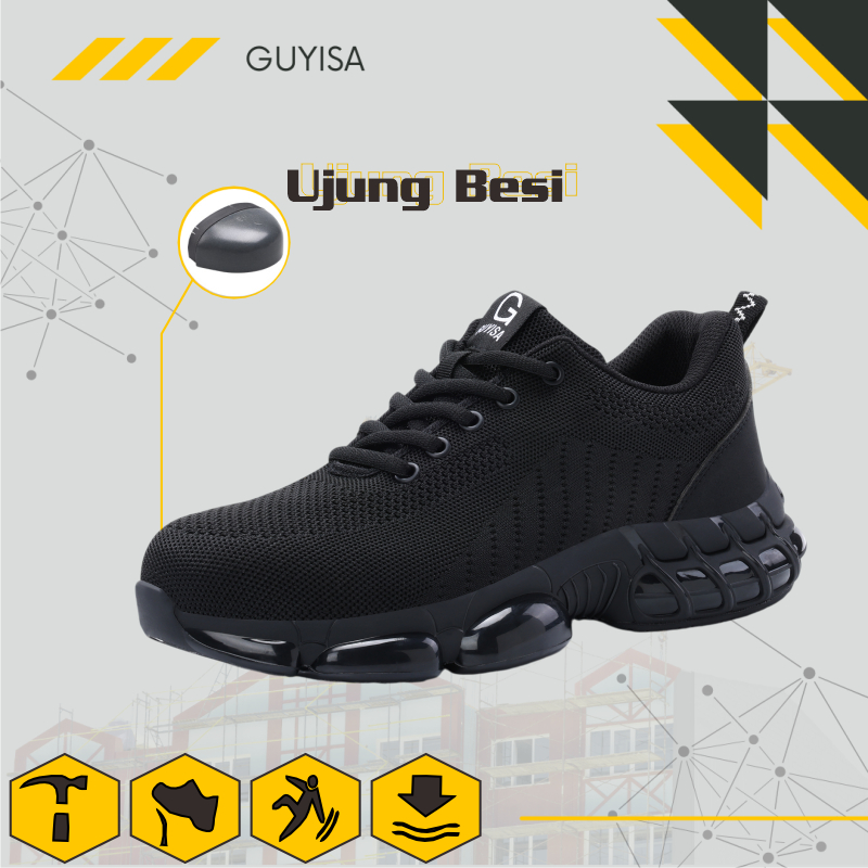 Guyisa Sepatu Sneakers Safety Sport Black | Sepatu Safety Sport | Sepatu Kerja | Sepatu Pabrik | Sep