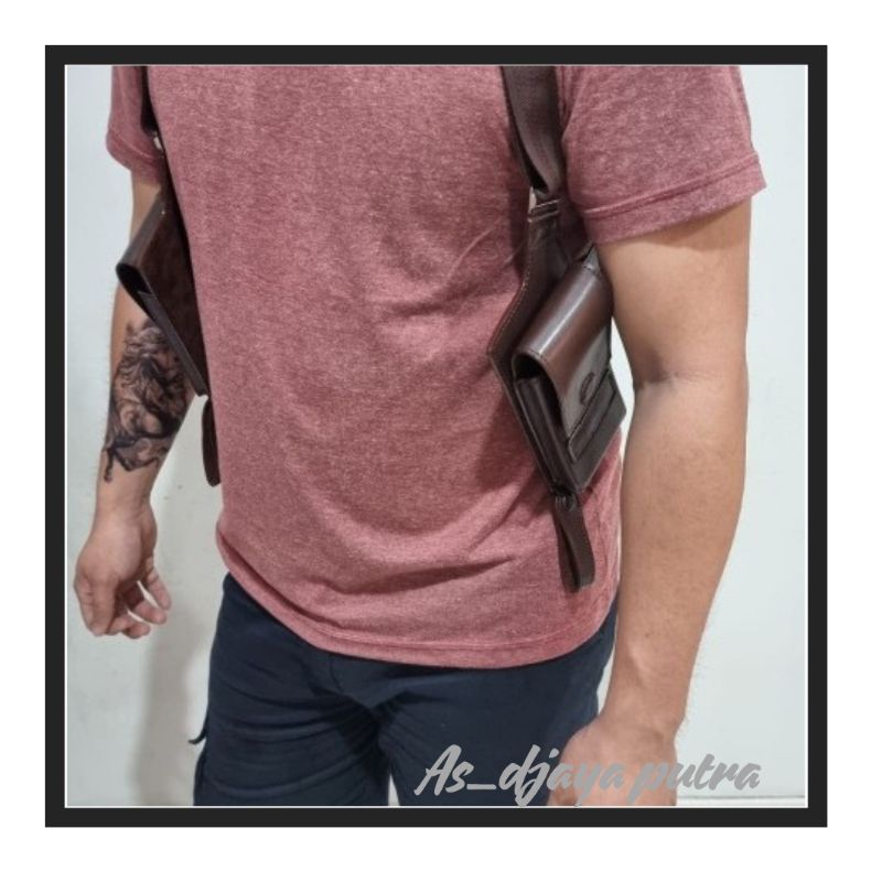 Harness bag | Sarung hp kulit asli ketiak double | holster bag miring.