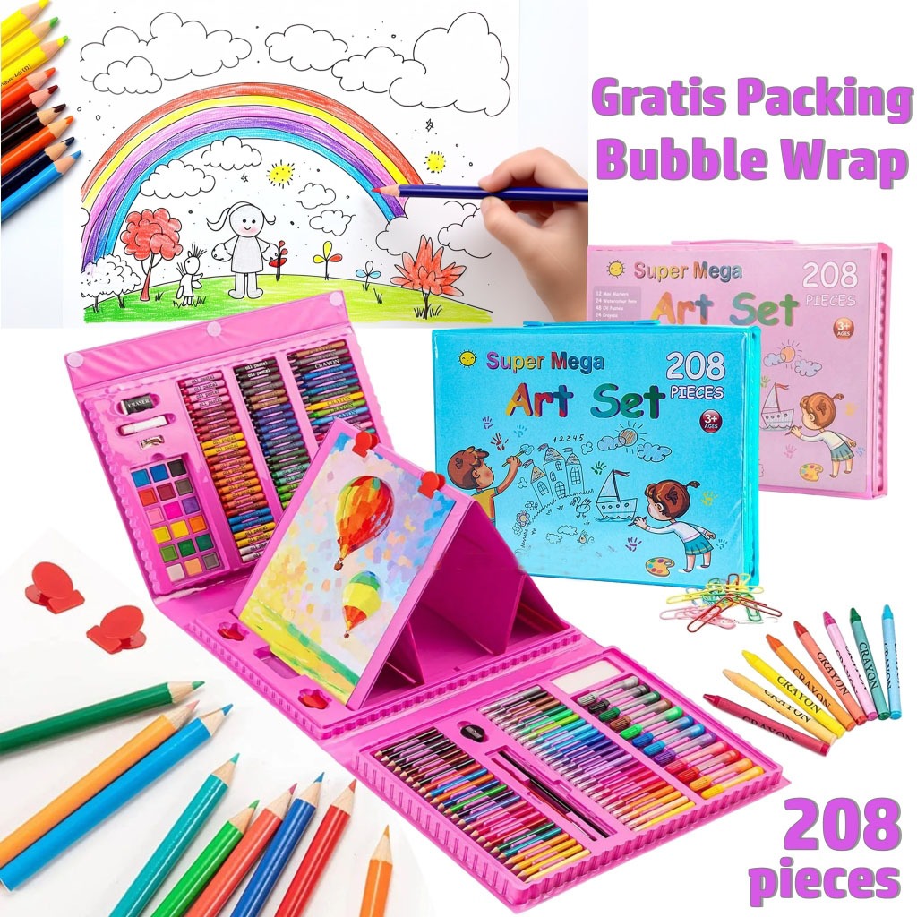 

Crayon Set 208 Pcs Pensil Warna Lengkap Krayon Set Alat Menggambar Mewarnai Cat Air Lukis Anak