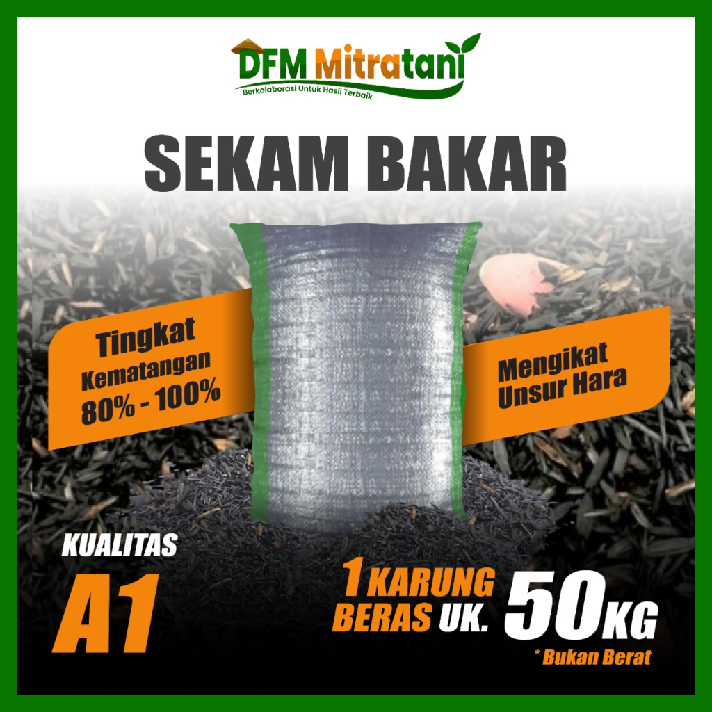 Arang Sekam Bakar 1 Karung - Sekam Bakar Media Tanam Ukuran Karung 50