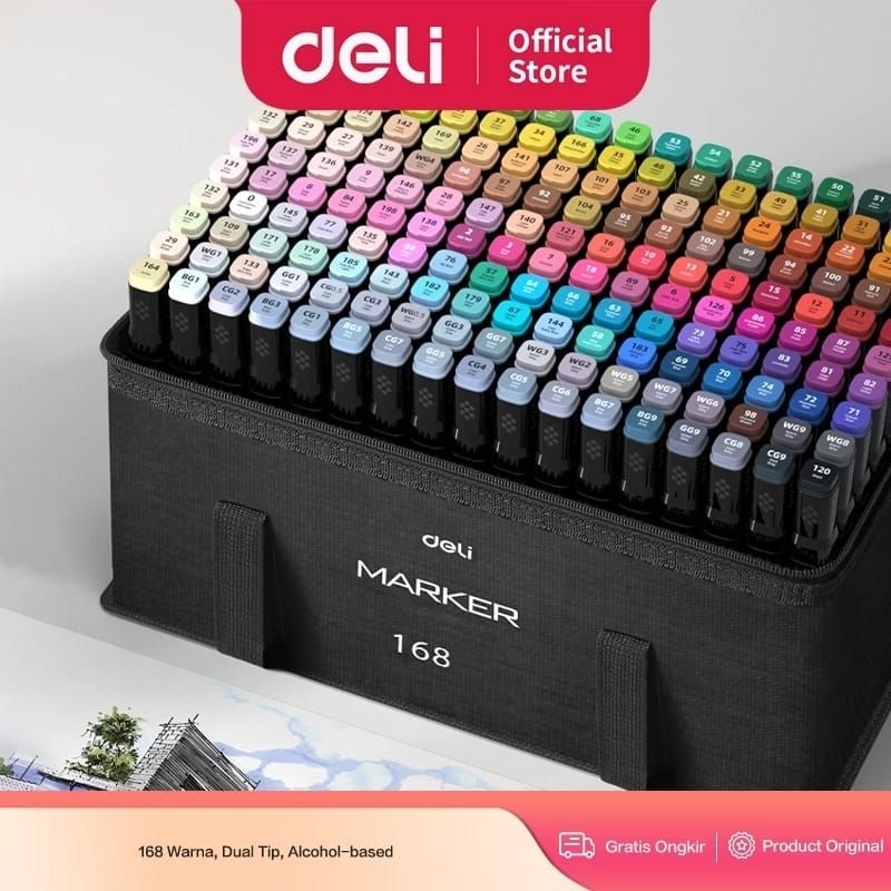 

Deli Spidol Sketsa Profesional / Sketch Marker 168 Warna Dual Tip HM902