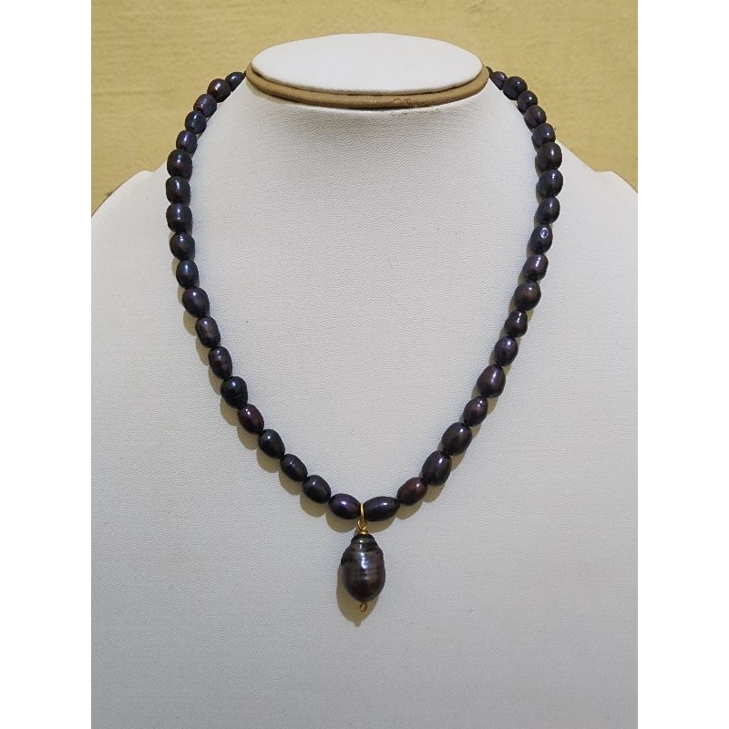 Kalung Mutiara Air Tawar Grade A Hitam Bandul Mutiara Baroq Barok Baroque