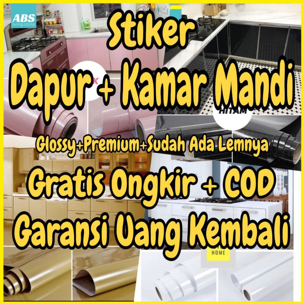 Wallpaper kitchen set sticker lemari stiker kitchen set kulkas kabinet GLOSSY WARNA MERAH HIJAU HITA
