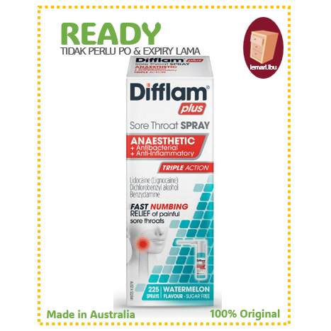 Difflam Plus Sore Throat Anaesthetic Spray Watermelon 30ml / Spray Tenggorokan - 100% Original