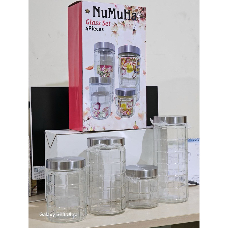 Toples canister set 4 / Toples HA kaca set 4 pcs toples kue kaca lebaran toples kaca set isi  4 pcst