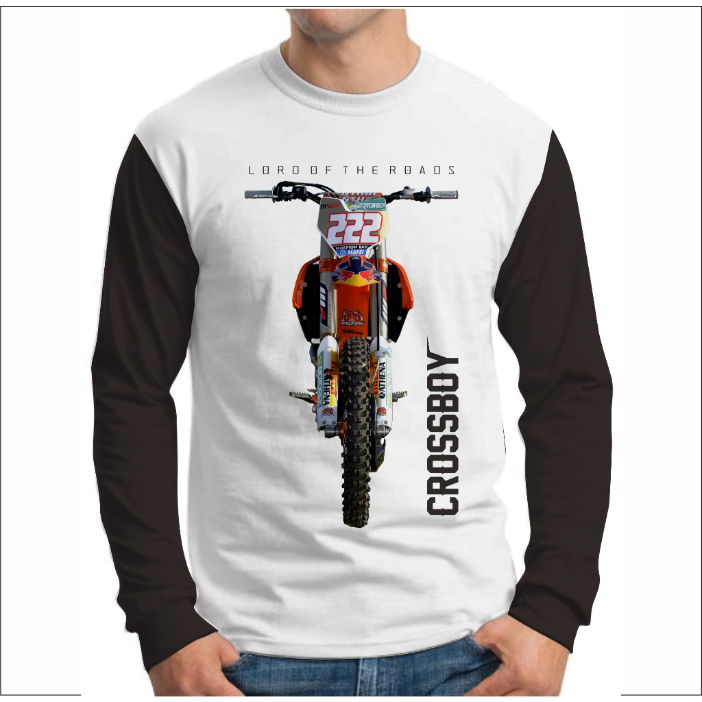 baju kaos pria distro crossboy racing motif motor trail ktm lengan panjang Cowok Offroad