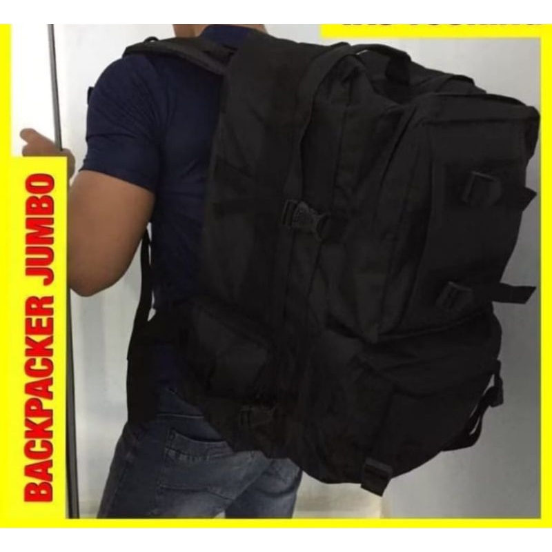 Tas Punggung Ransel Hitam Besar Jumbo Militer/Mudik/Traveling Tas Backpack Tebal/Kuat