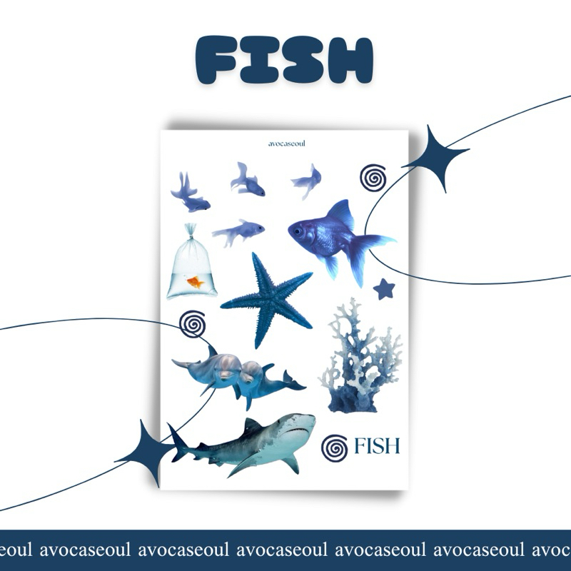 

sticker sheet fish aesthetic ins korea untuk dekorasi scrapbook, deco pola, journaling, phonecase, headphone, stiker lucu