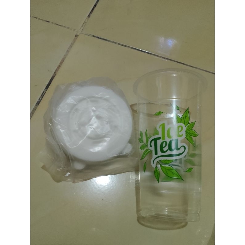 Cup Es Teh 22oz sablon motif+Tutup strawless