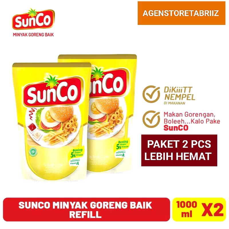 

ORI 100% SUNCO MINYAK GORENG REFIL 1 LITER X 2PCS