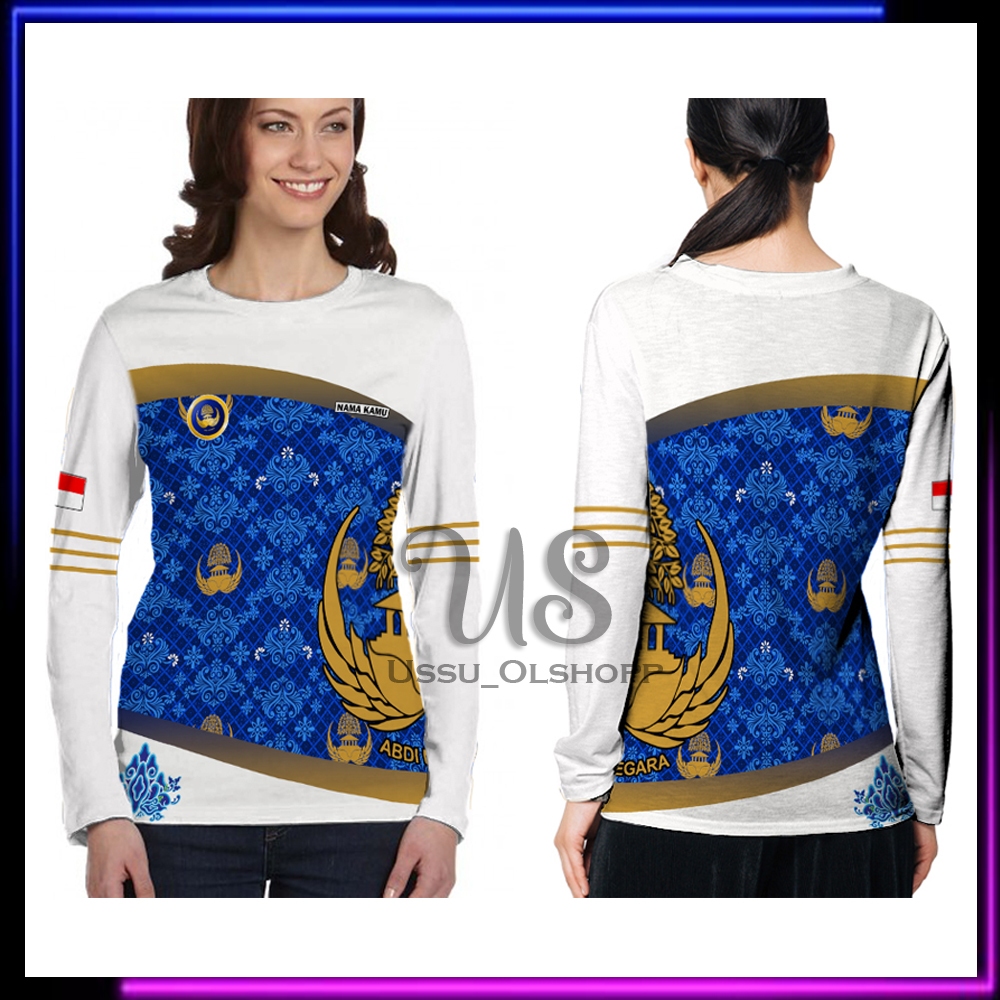 Baju Kaos Wanita Batik Korpri Lengan Panjang Fullprint