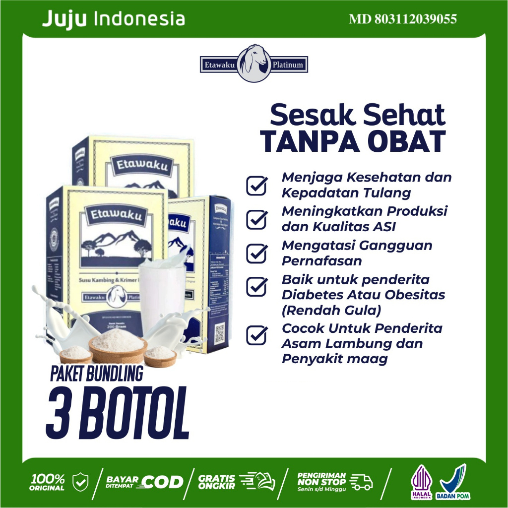 

Etawaku Platinum Paket 3 Box Susu Kambing Atasi Nyeri Dada 200g