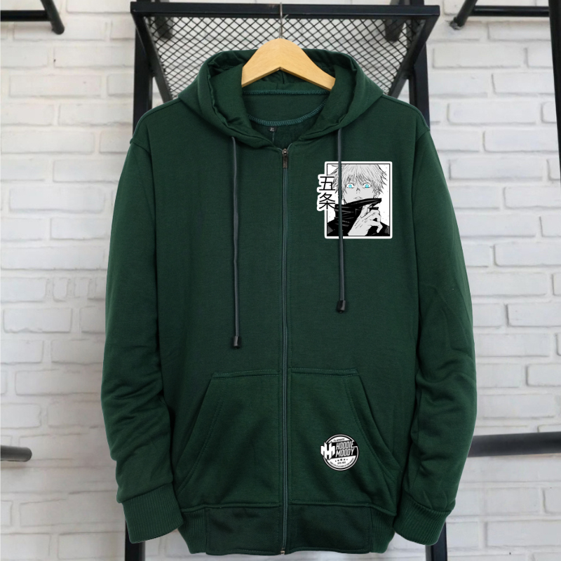 Hoodie Zipper risleting Hitam pria original / Gojo satoru jjk jujutsu kaisen sweater