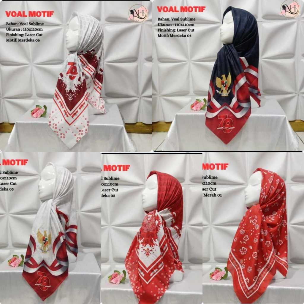 KERUDUNG MERAH PUTIH KERUDUNG VOAL/ KERUDUNG VOAL DENAI SEGI EMPAT