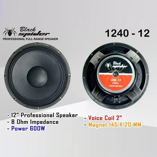 Speaker Black Spider 12" 1240-12 1240 Original 12 inchi VC 2" inch 600W 8R Profesional Komponen Full