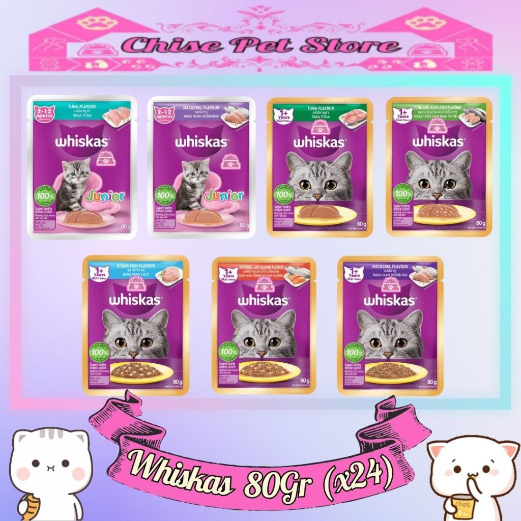 Makanan Kucing Whiskas 1 Dus isi 24 Pcs - Whiskas Wet Pouch 80gr