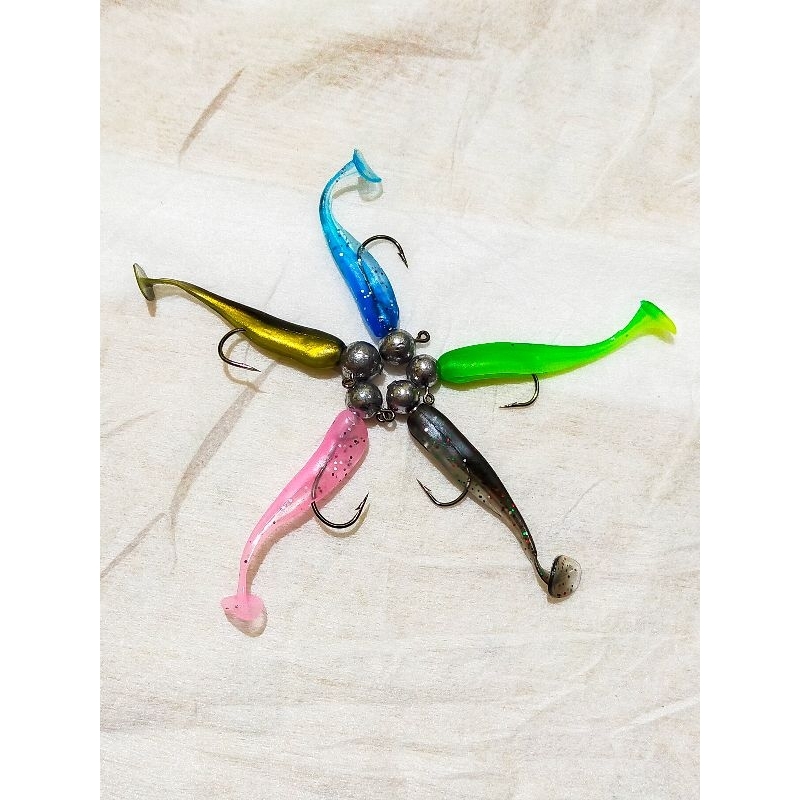 3 pcs Umpan casting gabus kerapu kakap dasaran softlure padle tail with jig head