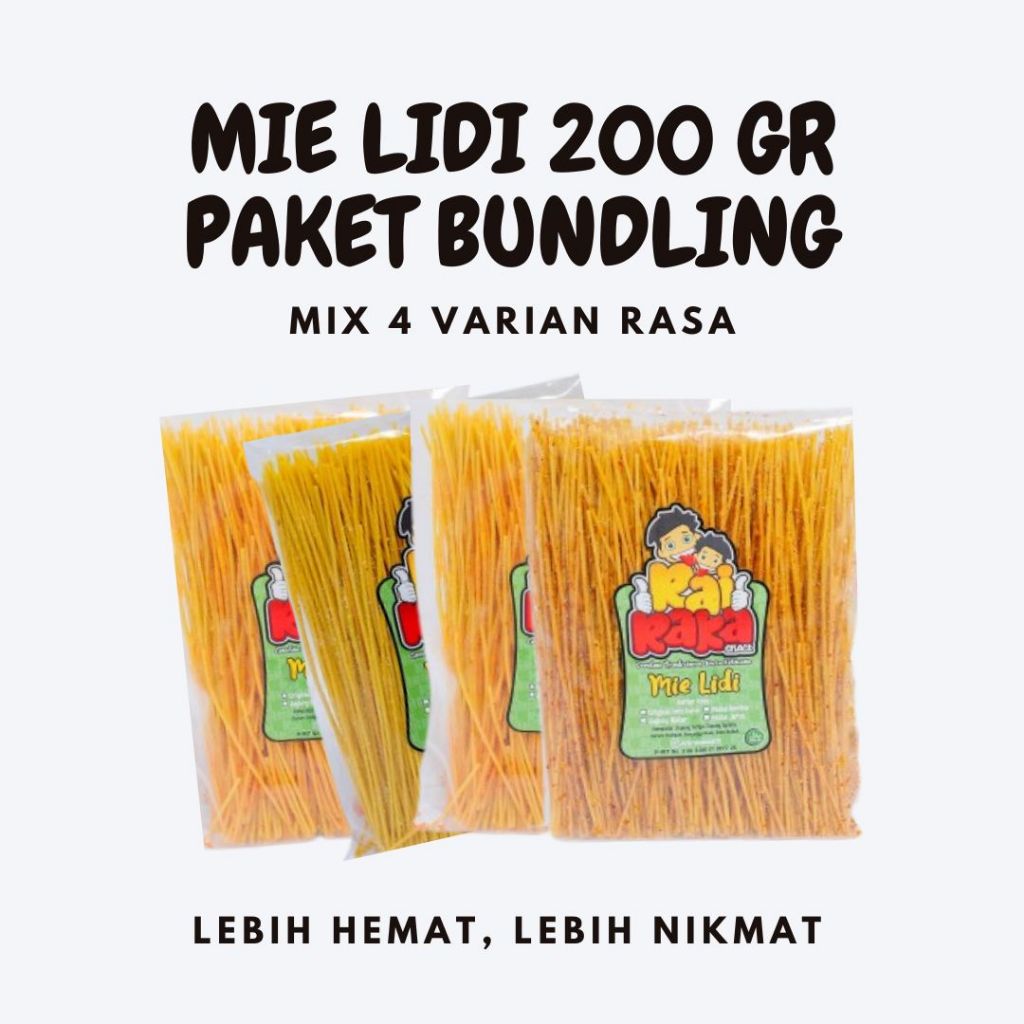 

MIE LIDI 200 GRAM PAKET BUNDELING 4 PCS (MIX 4 VARIAN RASA) (Free Kardus & Bubble Warp)