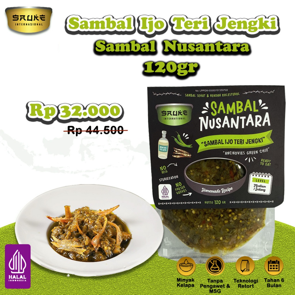 

SAUKE Sambal Ijo Teri Jengki Sambal Nusantara Tahan 6 Bulan Suhu Ruang