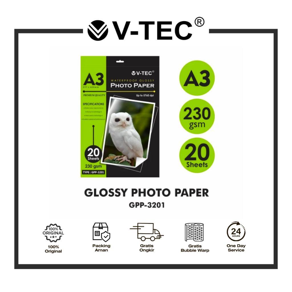 

KERTAS FOTO GLOSSY V-TEC PHOTO PAPER GPP-3201 A3 230GSM ISI 20 LEMBAR CEPAT KERING