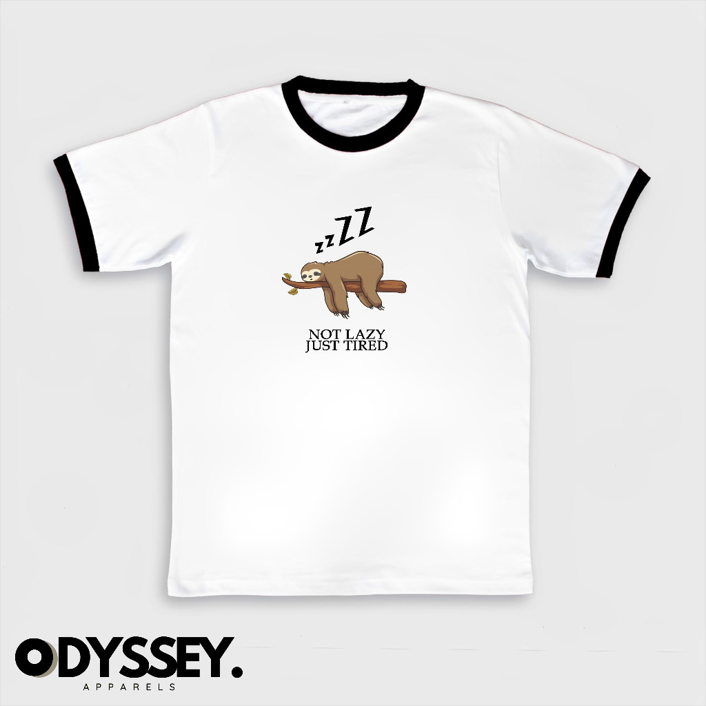 Kaos Ringer Tee Pria Wanita NOT LAZY JUST TIRED/ Ringer Tee Street Style