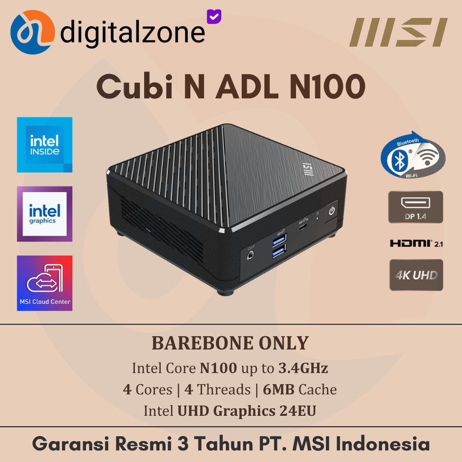 MSI Cubi N ADL Intel N100 - Mini PC Intel N100 - Mini PC MSI Cubi N100 - BAREBONE ONLY