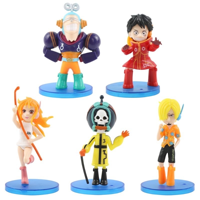 Action Figure One Piece Kru Mugiwara Luffy Nami Franky Brook Sanji Egghead Version Chibi Large 10cm