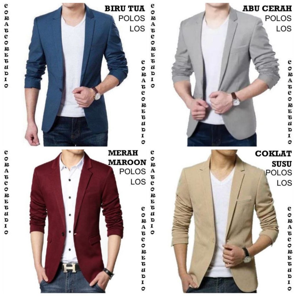 29 Warna Pastel JAS PRIA BLAZER COWOK Katun Stretch Melar HITAM PUTIH ABU CERAH