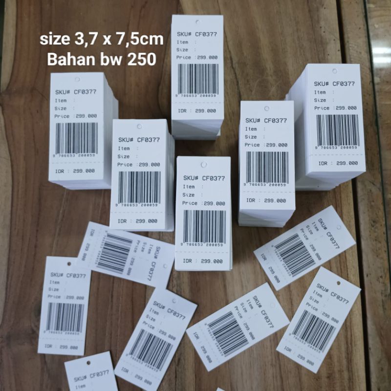 

Hangtag Barcode size 3,7 x7,5cm Bahan bw 250