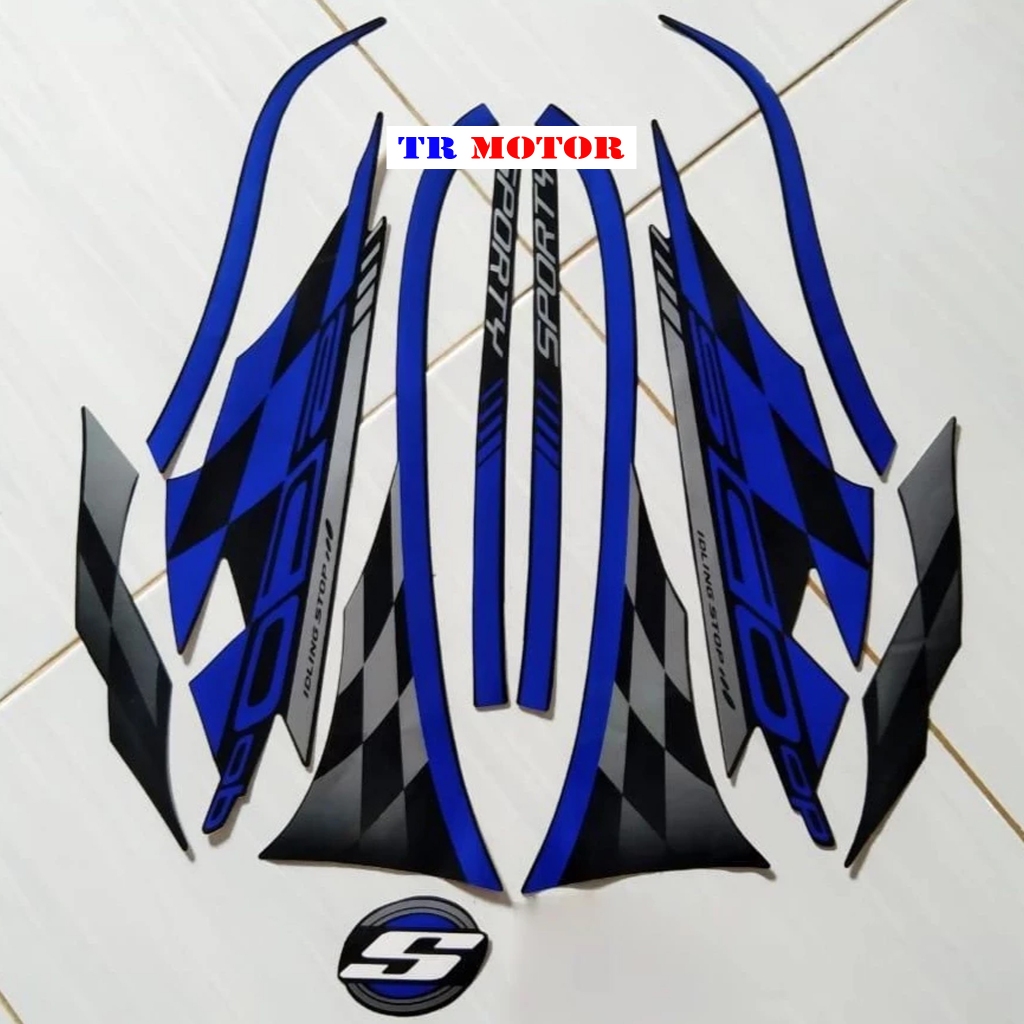 Striping stiker polet list motor honda scoopy sporty 2018 full hitam biru list biru body standar