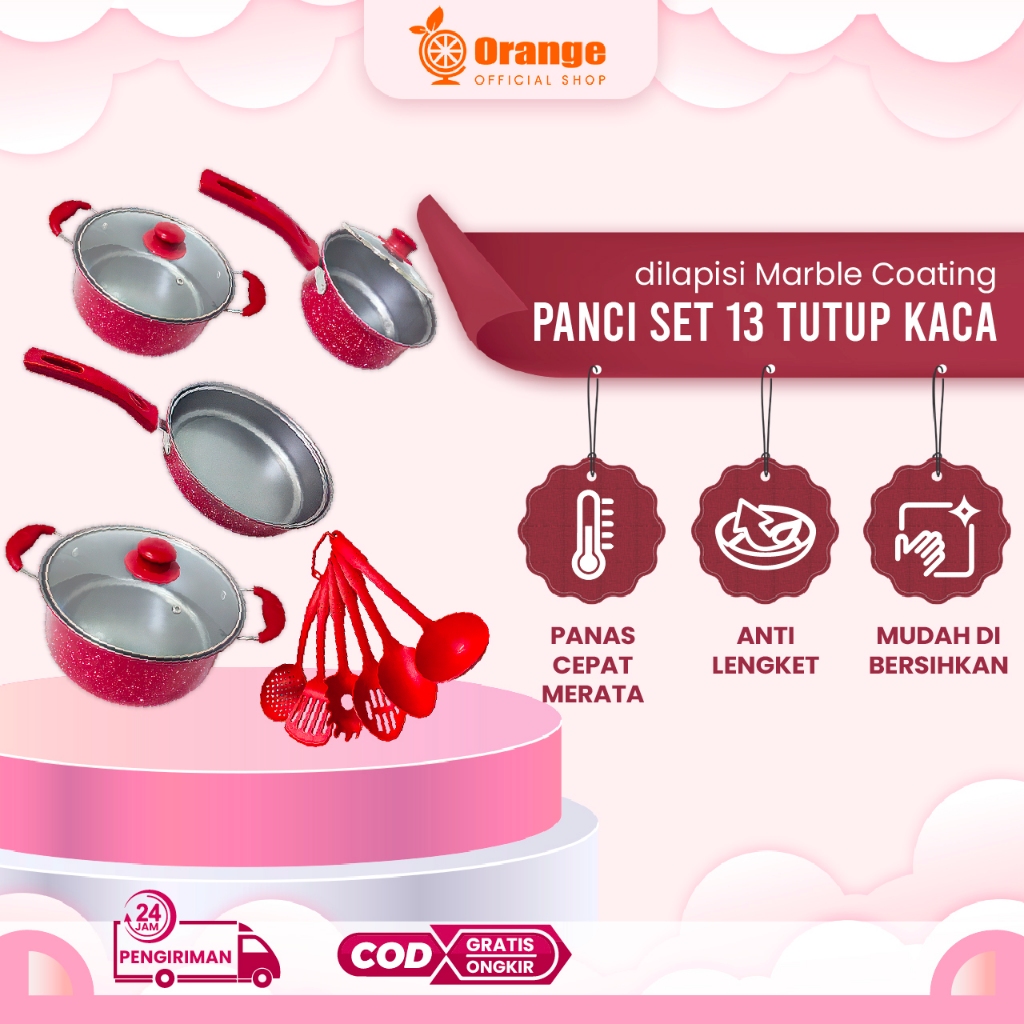 Panci Set 13 Tutup Kaca Serbaguna panci set lengkap stainless steel