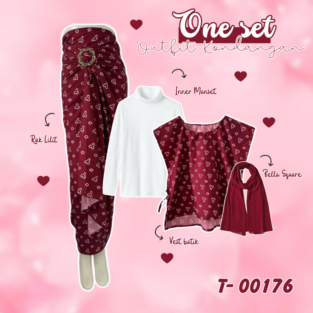 Setelan kondangan one set outfit simpel hijab atasan outer vest batik pita rompi bawahan rok lilit j