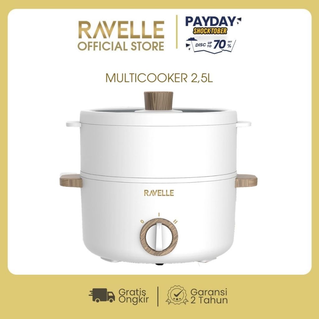 RAVELLE Multicooker 2.5 Liter - Panci Kukusan Listrik Multifungsi Low Watt