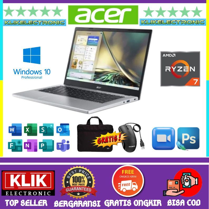 PROMO  ACER Aspire 3 A314-42P Ryzen 7-5700U / RAM 16G - 512GB / WIN 10 / DAPAT TAS DAN MOUSE