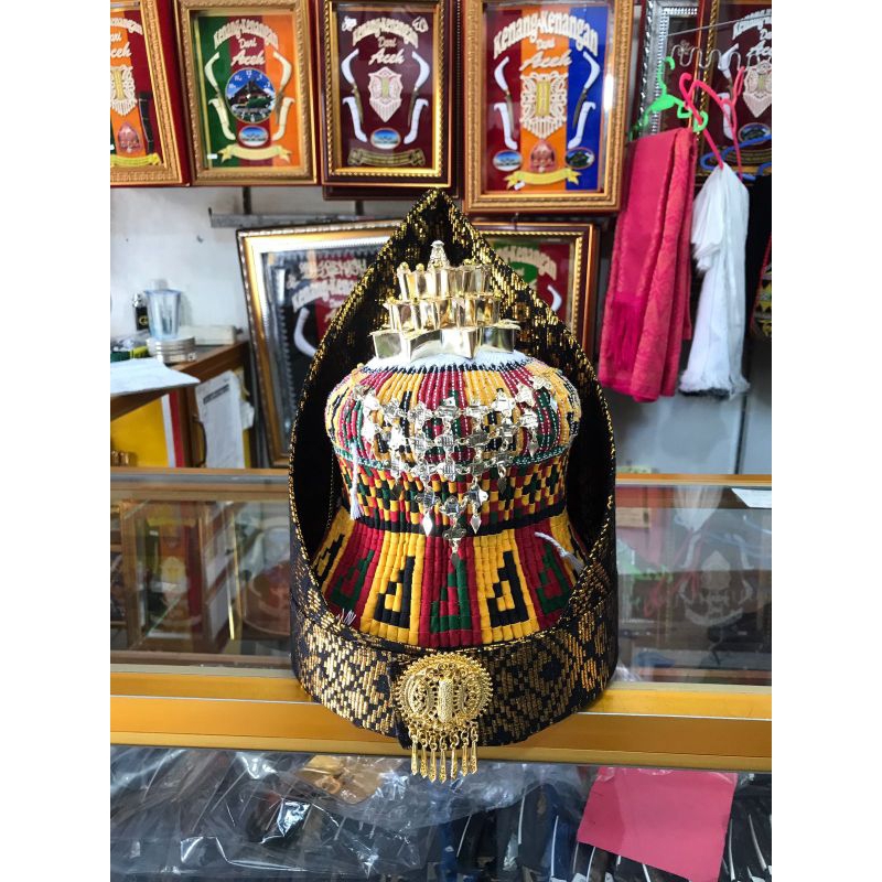 Topi pengantin pria komplit adat Aceh / Kopiah meukutop khas Aceh / Topi adat khas Aceh