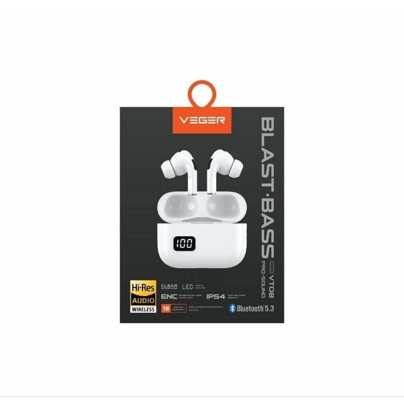 TWS WIRELESS/AIR PODS BLUETOOTH VEGER VT08 BLAST BASS LED DISPLAY V5.3