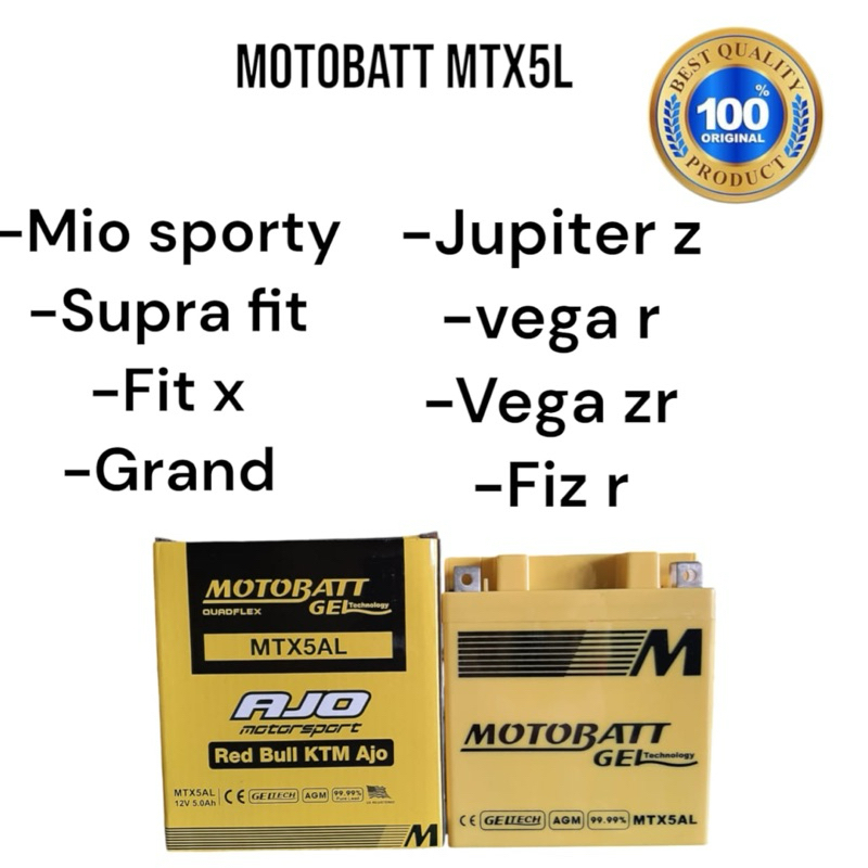Aki motor mio sporty motobatt gell MTX5AL original