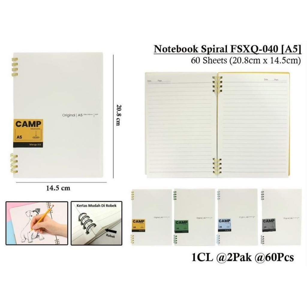 

WENGU NOTEBOOK SPIRAL RING ORIGINAL - BUKU CATATAN SPIRAL 60 LEMBAR Fsxq-040 A5 B5
