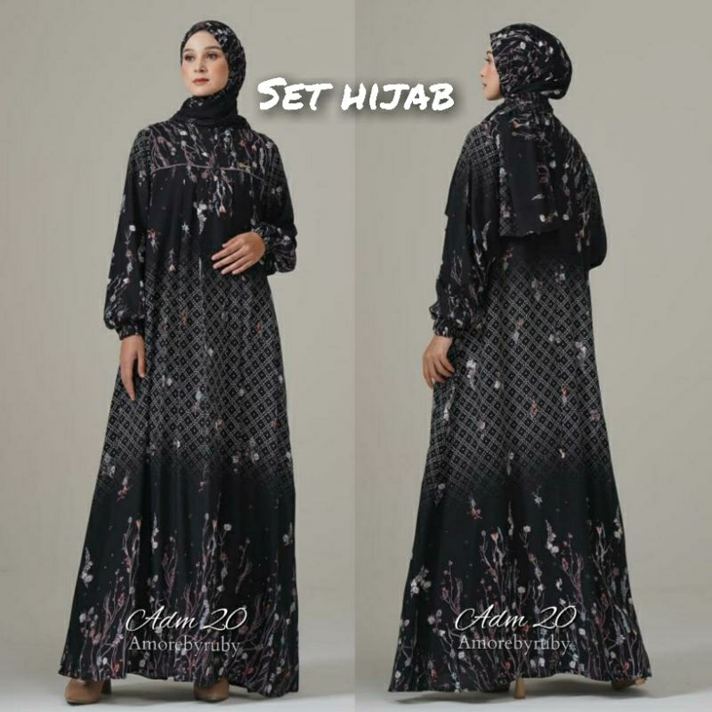 set hijab+gamis motif terbaru viral adm20 edisi Aisha set dress produk Amore by ruby