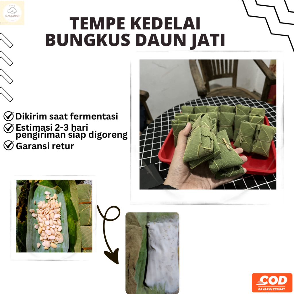 

Tempe Kedelai Bungkus Daun Jati Isi 2 Buah Dijamin Aman Garansi Retur