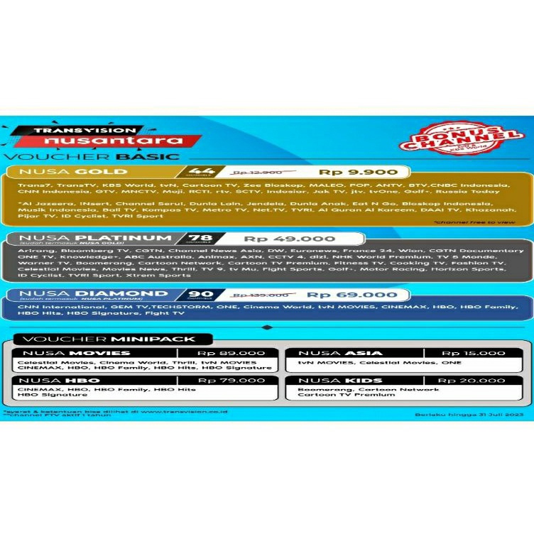 paket nusa minipack tanaka nusantara HD tranvision samsung HD GOLD ASIA KIDS