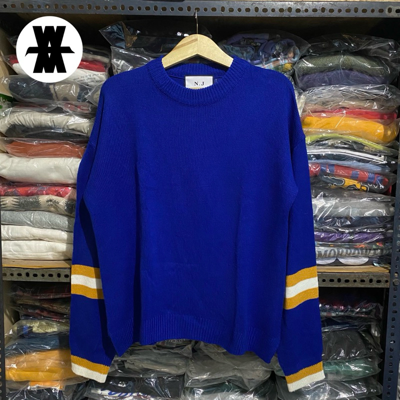 NJ Clothing Company Kr Stripe Sleeve Knit Biru Size 62x63