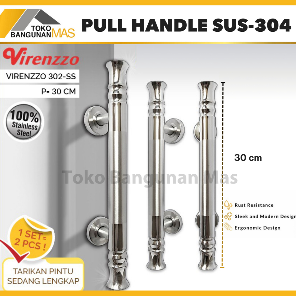 Pull Handle Pintu Stainless SUS-304 30CM VIRENZZO Tarikan Pintu Tarung Tarikan Pintu Kupu Kupu