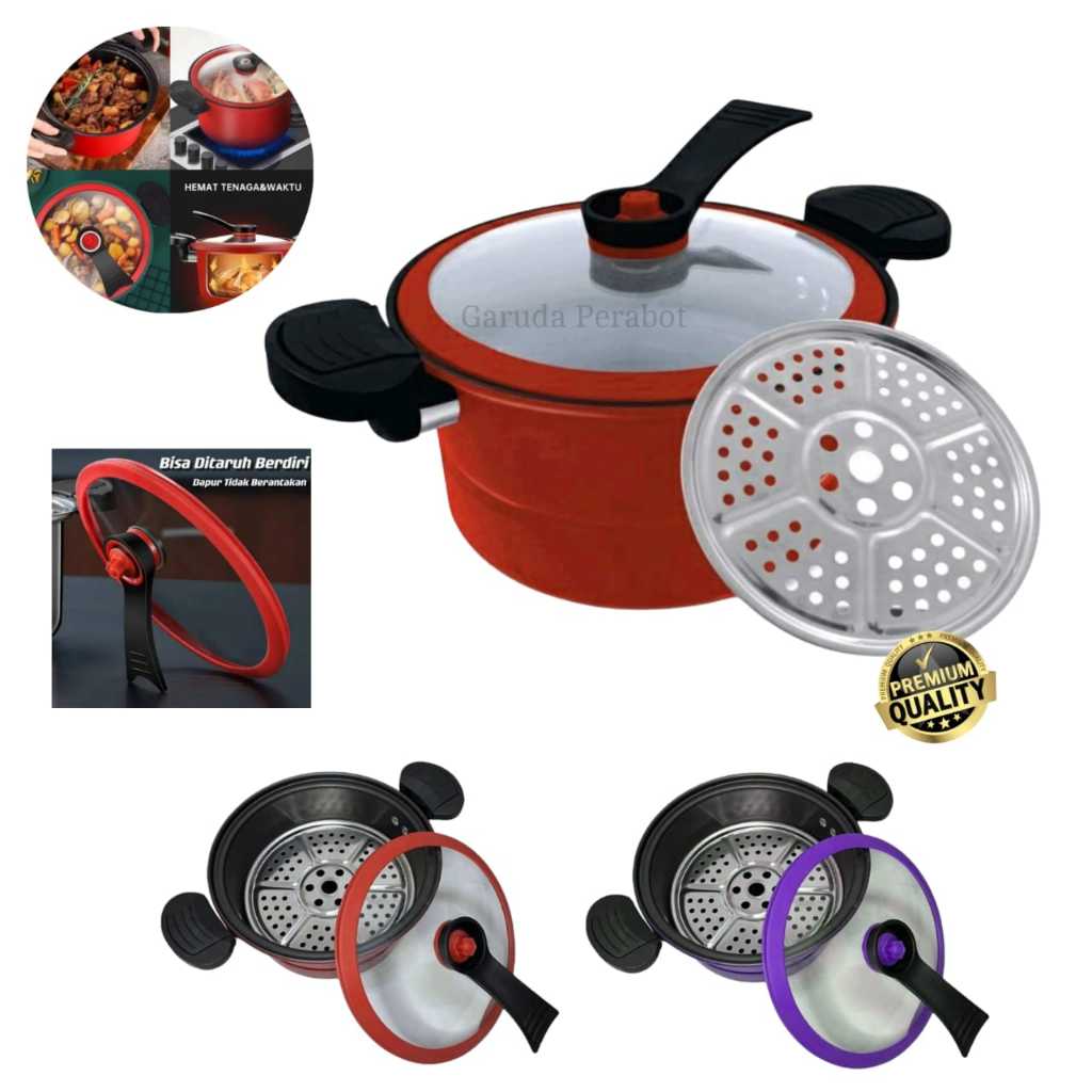 Panci Presto Kukus 3.5 Liter / Panci Presto + Saringan Kukus Serbaguna / Teflon Pressure Cooker Pot